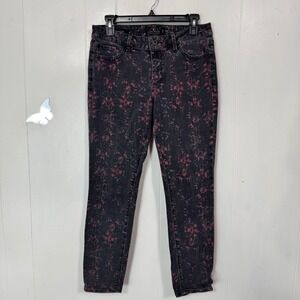 Lucky Brand Women's Black & Pink Printed Denim Lolita Capri Size 6/28 Mid Rise